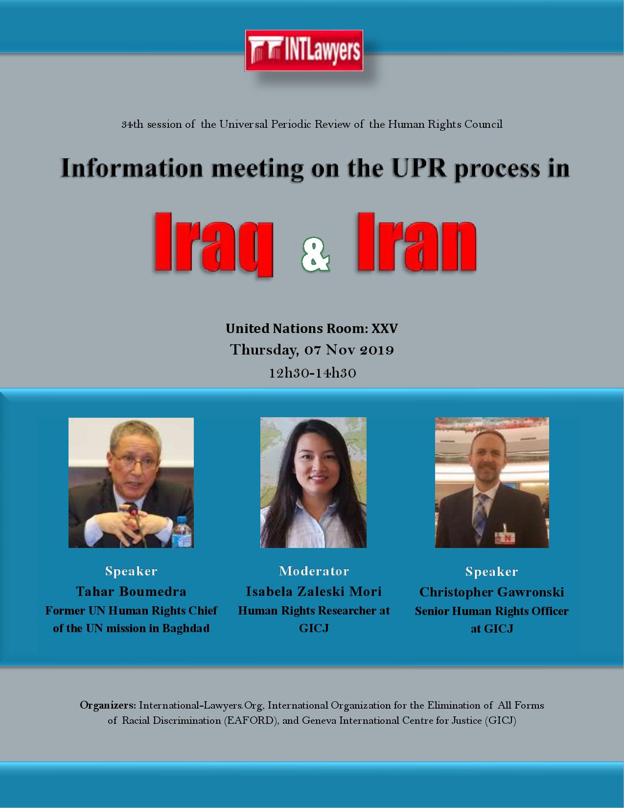 Information meeting on the UPR process in Iraq & Iran - 34th Session of the UPR